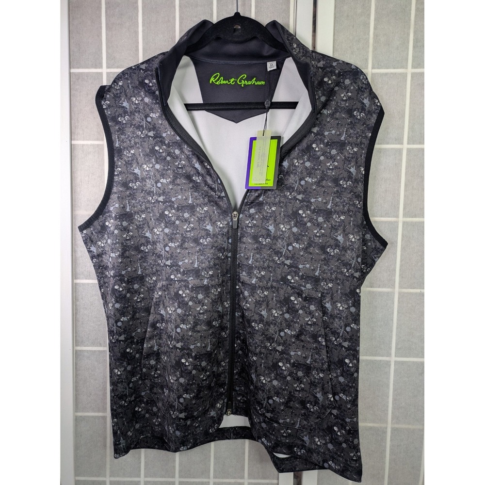 Robert Graham Men's Paragon Vest NWT $168 Medium Skulls Halloween Pockets Golf